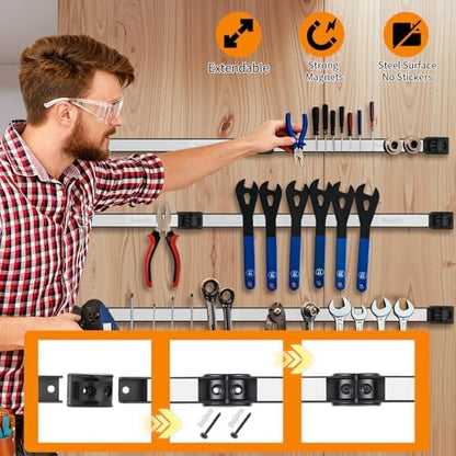 24" Magnetic Tool Holder Strip, 6 Pieces Silver Metal Tool Organizer Rack with Stainless Steel Surface, Magnet Bar for Garage Workshop, Easy To Install with Mounting Screws - Image 3