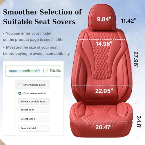 Coverado Red Nappa Leather Car Seat Covers Front Seats ，Waterproof Car Seat Protector & Cushion, Universal Fit for Most Cars - Image 5