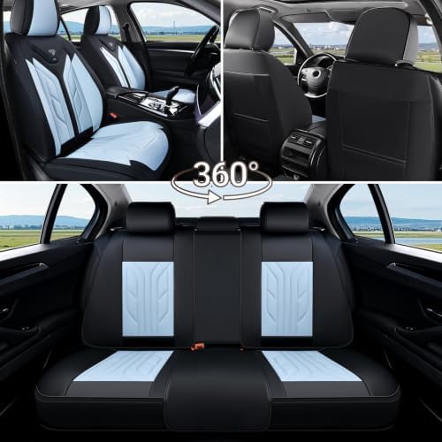 Coverado Seat Covers, Car Seat Covers Front Seats, Leather Seat Covers for Cars, Automotive Seat Covers Car Seat Protector Car Seat Cushion Universal Fit for Most Sedans SUV Truck(Black&Light Blue) - Image 6