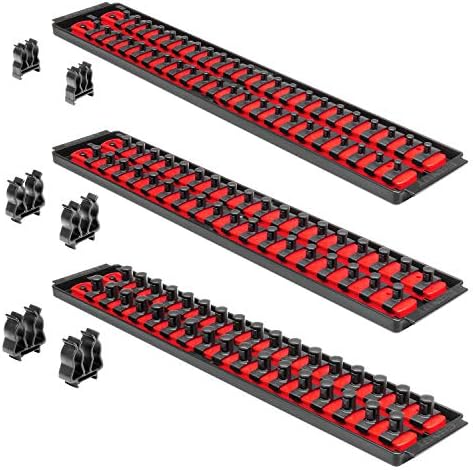 ERNST Socket Boss Combo 3-Pack Tool Organizer with Twist-Lock Technology, Red, Model 8510A – Secure Storage for Socket Wrench Sets - Made in USA by ErnstManufacturingInc