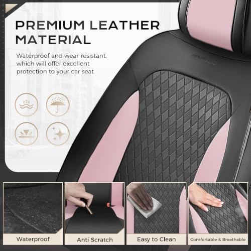 Coverado Car Seat Covers Full Set, Leather Seat Covers for Cars, Waterproof Car Seat Protectors, Front and Back Car Seat Cushions Automotive Seat Covers Universal Fit for Most Cars, Black&Pink - Image 5