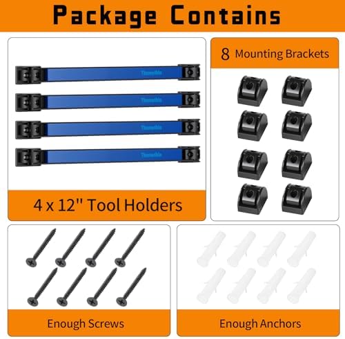 12" Magnetic Tool Holder Strip, 4 Pieces Blue Metal Tool Organizer Rack with Stainless Steel Surface, Magnet Bar for Garage Workshop, Easy To Install with Mounting Screws - Image 7