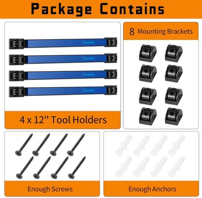 12" Magnetic Tool Holder Strip, 4 Pieces Blue Metal Tool Organizer Rack with Stainless Steel Surface, Magnet Bar for Garage Workshop, Easy To Install with Mounting Screws - Image 7