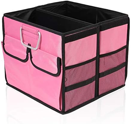 Car Trunk Organizer Collapsible Portable Multi Compartments Organizer with Non Slip Straps for SUV Truck Auto Vehicle Car Auto Minivan(Small without cover, Pink) by TYSKL