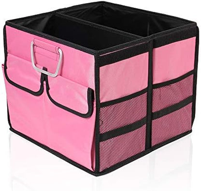 Car Trunk Organizer Collapsible Portable Multi Compartments Organizer with Non Slip Straps for SUV Truck Auto Vehicle Car Auto Minivan(Small without cover, Pink) by TYSKL
