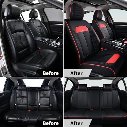 FLORICH Front Seat Covers, Luxury Car Seat Cover with Waterproof Leather, Automotive Vehicle Seat Covers for Cars Trucks Vans SUVs Sedans (2 Packs, Black&Red Line) - Image 6