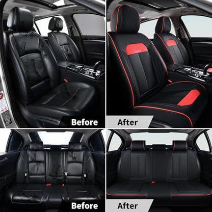 FLORICH Front Seat Covers, Luxury Car Seat Cover with Waterproof Leather, Automotive Vehicle Seat Covers for Cars Trucks Vans SUVs Sedans (2 Packs, Black&Red Line) - Image 6