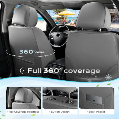 Coverado Car Seat Covers Full Set, Nappa Leather Seat Covers for Cars, Waterproof Car Seat Protector, Front and Back Seats Universal Fit for Most Vehicles, Gray - Image 4