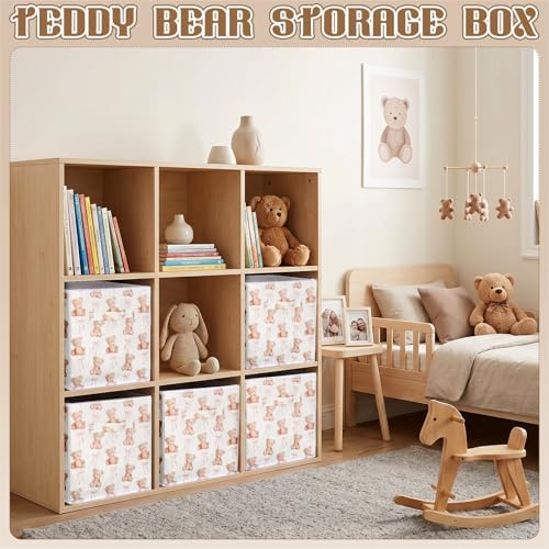 Geelin 6 Pcs Bow Bear Cube Storage Bins 11 in Storage Basket with Handle - Image 4