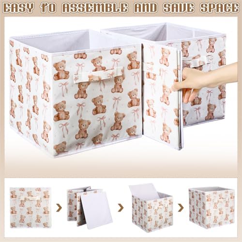 Geelin 6 Pcs Bow Bear Cube Storage Bins 11 in Storage Basket with Handle - Image 3