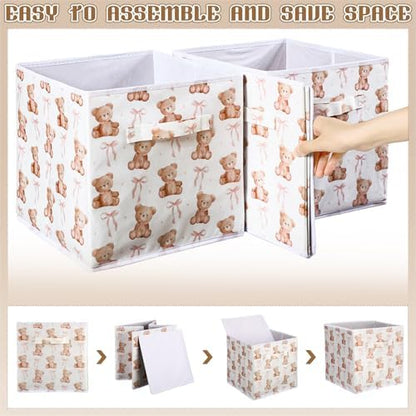Geelin 6 Pcs Bow Bear Cube Storage Bins 11 in Storage Basket with Handle - Image 3