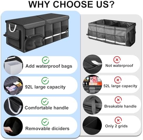 92L Large Collapsible Trunk SUV Organizer with Cover - Image 2