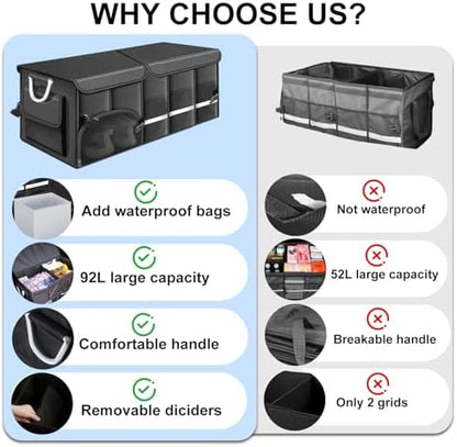 92L Large Collapsible Trunk SUV Organizer with Cover - Image 2