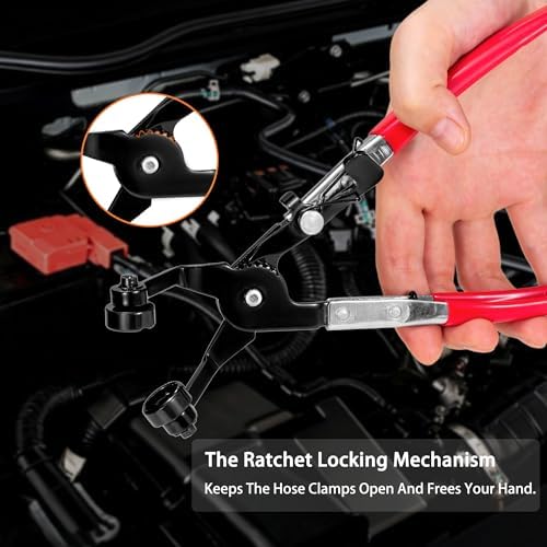 9-Piece Hose Clamp Pliers Set for Fuel Line Disconnect Tool & Water Hoses, Automotive Long Reach Hose Clamp Remover Kit with Flexible Wire Clic-R Type Swivel Jaw Flat Band Pliers - Image 6
