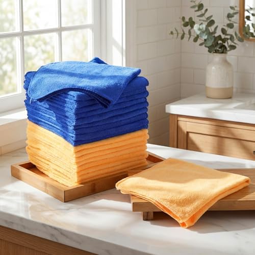Nuenen Car Microfiber Clean Cloths, Yellow,Blue, 16 x 16 Inch, 60 Pcs - Image 2
