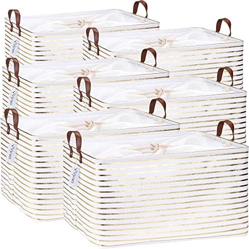 Hinwo 70L Extra Large Canvas Storage Bin with Lid and Handles, 6-Pack by Hinwo