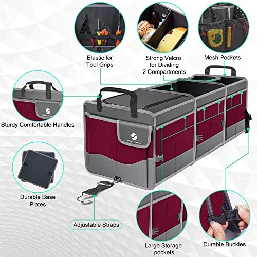 Trunk Organizer with Cooler, Collapsible Trunk Storage Container with Non Slip Bottom Strips, Large Multi-Compartment Waterproof Car Trunk Organizer Groceries for Vehicle Sedan, SUV, Van(Wine Red) - Image 3