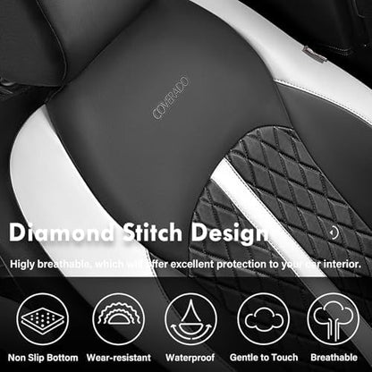 Coverado Universal Leather Seat Covers Full Set for 5 Seats – Waterproof, Durable All-Weather Protector for SUV, Pickup Truck, Sedan, White&Black - Image 5