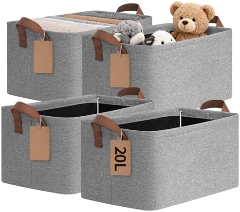 CHICVITA 4 Pack Fabric Storage Bins for Shelves, Metal Frame, 20L Gray by CHICVITA