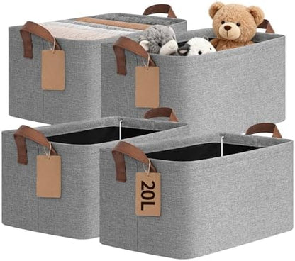 CHICVITA 4 Pack Fabric Storage Bins for Shelves, Metal Frame, 20L Gray by CHICVITA