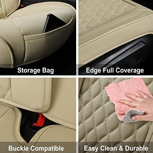 Car Seat Covers Front Pair,Universal Fit for Most Cars,SUV,Sedans and Pick-up Trucks,Automotive Faux Leather Vehicle Cushion Covers(Front Pair,Beige) - Image 4