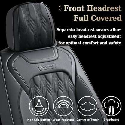 Coverado Car Seat Cover, Black Seat Cover for Cars, Luxury Leather Seat Covers Full Set with Embossed Pattern, Waterproof Car Seat Protector Car Seat Cushions Universal Fit Most Vehicle - Image 6