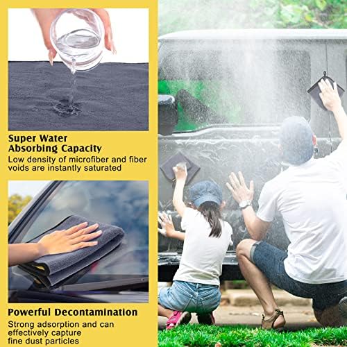 20 Pcs Microfiber Car Drying Towels 800 Gsm Thick Plush, Grey and Yellow - Image 5