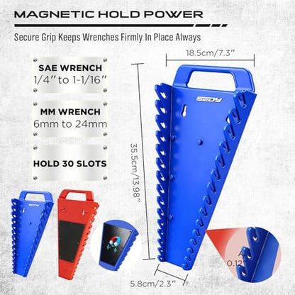8-Piece Magnetic Socket and Wrench Organizer Set, Metric & SAE, 1/4", 3/8", 1/2" Drive Socket Rail, 24-Slots Wrench Holder with Non-Slip Handle for Toolbox Drawer Storage (Socket Wrench not Included) - Image 3