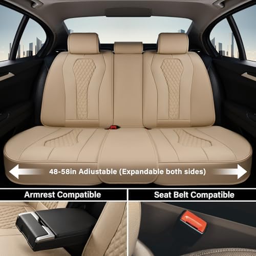 Coverado Automotive Seat Covers, Car Seat Covers Full Set, Beige Car Seat Cover, Car Seat Cushion Waterproof, Front Seats Back Seat Covers, Car Seat Protector Universal Fit Most Cars - Image 4