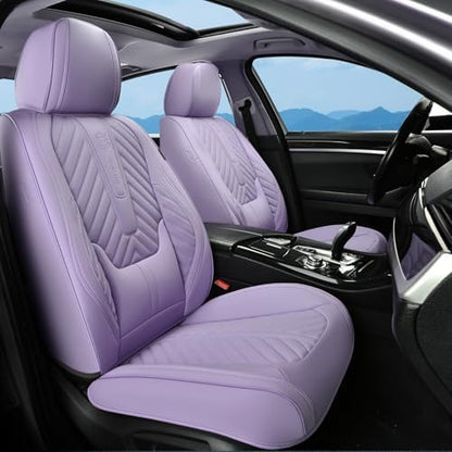 Coverado Car Seat Covers Full Set, Faux Leather Seat Covers for Car, Luxury Automotive Seat Covers Waterproof Car Seat Protector Universal Fit for Most Cars SUV Truck with Lumbar Support(Purple) - Image 2