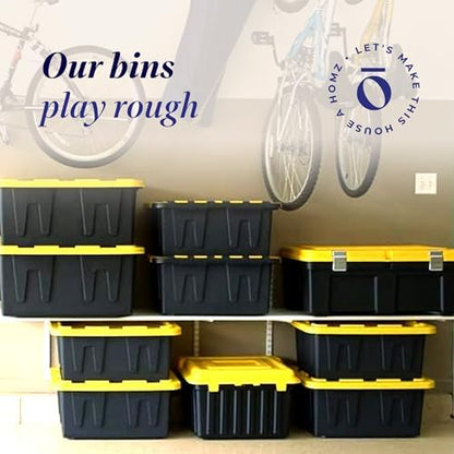 HOMZ Durabilt Plastic Storage Bins with Lids, 27 Gal, Black/Yellow, 2 Pack - Image 2