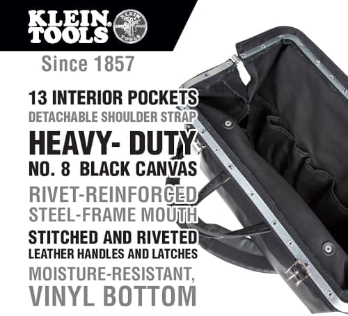 Klein Tools 510218SPBLK Tool Bag, Large 18-Inch Deluxe Canvas Tool Bag and Organizer with 13 Pockets and Shoulder Strap, Black - Image 2