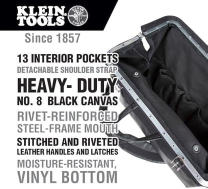 Klein Tools 510218SPBLK Tool Bag, Large 18-Inch Deluxe Canvas Tool Bag and Organizer with 13 Pockets and Shoulder Strap, Black - Image 2