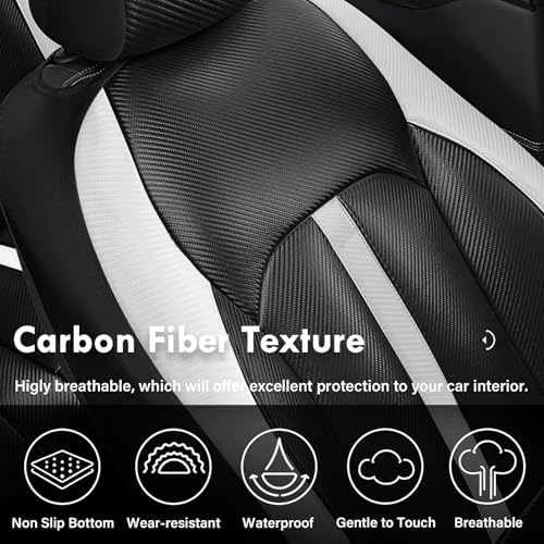 Coverado Leather Car Seat Covers Front Seats & Carbon Fiber, Waterproof and Durable All Weather Protector, Universal Fit for SUV, Pickup Truck, Sedan, Automotive Vehicle Interior, Black&White - Image 4