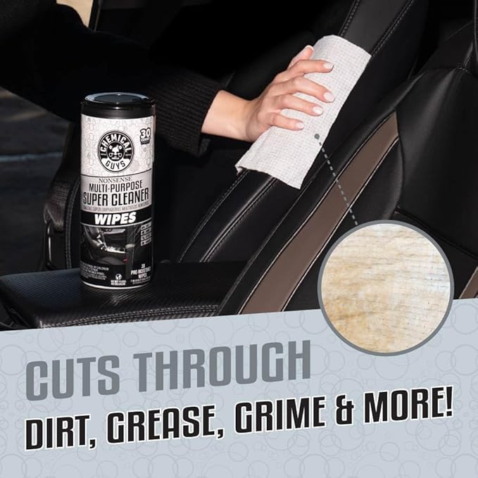 Chemical Guys Nonsense All Purpose Cleaner Wipes - 30 Count Canister For Car Interior And Exterior - Safe On Vinyl, Rubber, Plastic, Leather, Carpet, Upholstery, And More - Residue-Free Cleaning Power