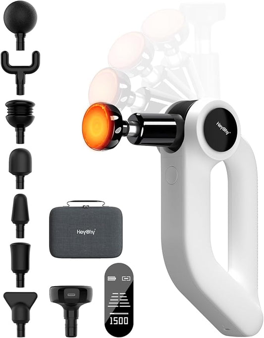 Massage Gun Deep Tissue with Heat Therapy, 12mm Amplitude Muscle Massager for Athletes, 5 Speeds & 4 Modes Massager Gun for Neck Back Shoulder Leg Pain Relief - Perfect for Men, White