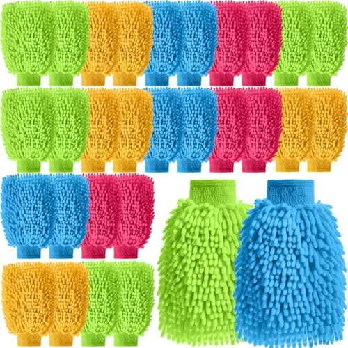 24 Pack Car Wash Mitts Bulk Microfiber Wash Mitts, 4 Colors by Funnysoft