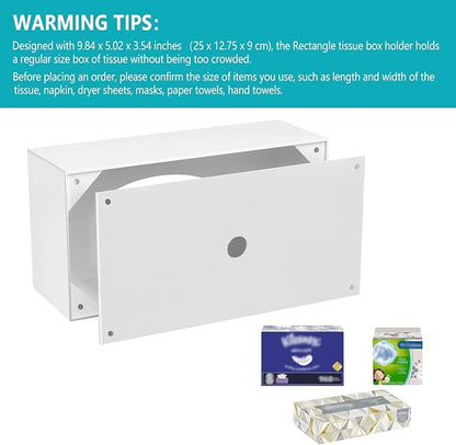 HBlife Acrylic Tissue Box Cover & Holder with Magnetic Bottom, Multi-Functional Dryer Sheet & Mask Organizer for Bathroom, Car, Office - White Rectangle, 9.84 x 5.02 x 3.54 Inches