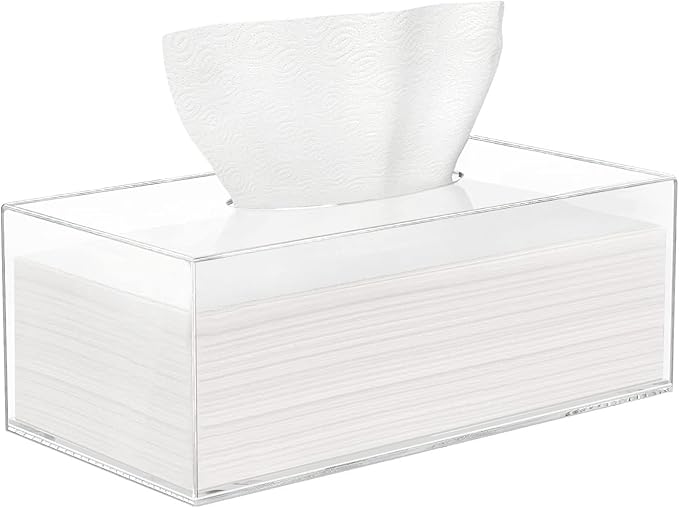 HBlife Acrylic Tissue Box Holder & Cover Clear Rectangular with Magnetic Bottom, Multi-Use Dryer Sheet & Mask Case Organizer for Bathroom, Car, Office, Table - 9.84 x 5.02 x 3.54 Inches