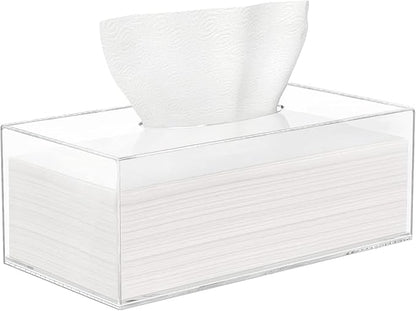 HBlife Acrylic Tissue Box Holder & Cover Clear Rectangular with Magnetic Bottom, Multi-Use Dryer Sheet & Mask Case Organizer for Bathroom, Car, Office, Table - 9.84 x 5.02 x 3.54 Inches