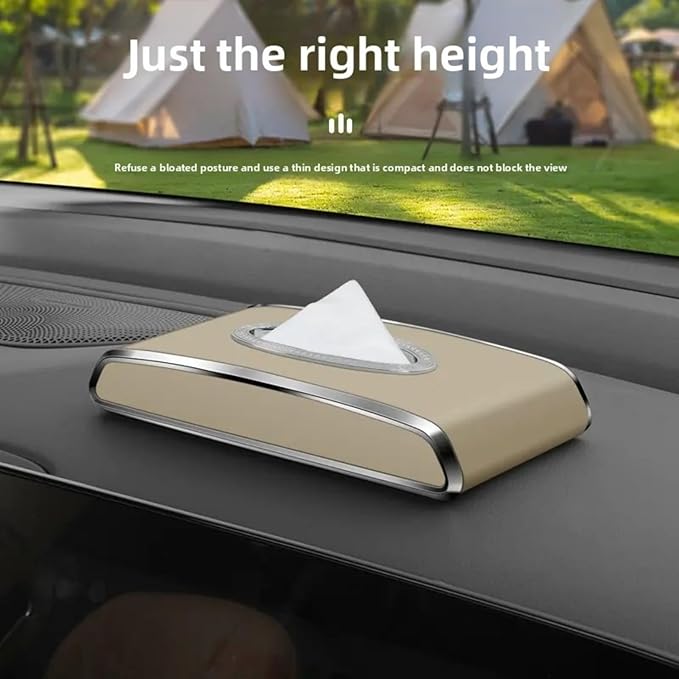Leather Car Tissue Box for Car Interior, Multi-Function Tissue Holder with Visor Clip, Armrest & Back Seat Napkin Organizer, Vehicle Tissue Dispenser Accessories (Brown Flat)
