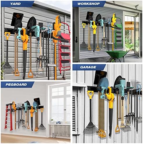 Sttoraboks Garage Wall Organizer, Heavy Duty Tool Hangers for Garage Wall with 8 Double Hooks & 3 Rails, Tool Organizer Wall Mount, Garage Hanging Storage Rack for Shovel, Rake, Broom and Ski Gear - Image 6