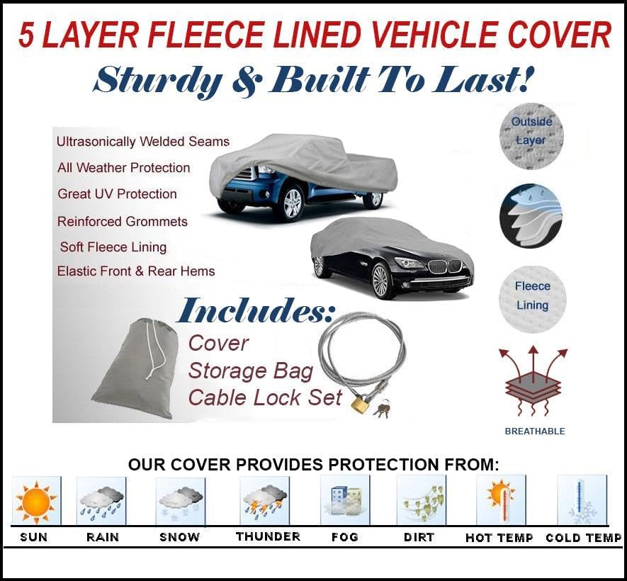 SBU 5 Layer, Heavy-Duty Fleece Lined SUV Car Cover Compatible for by Size up to 204" Long Sport Utility Vehicles (up to 17 Feet) Breathable Auto Protection - Image 2