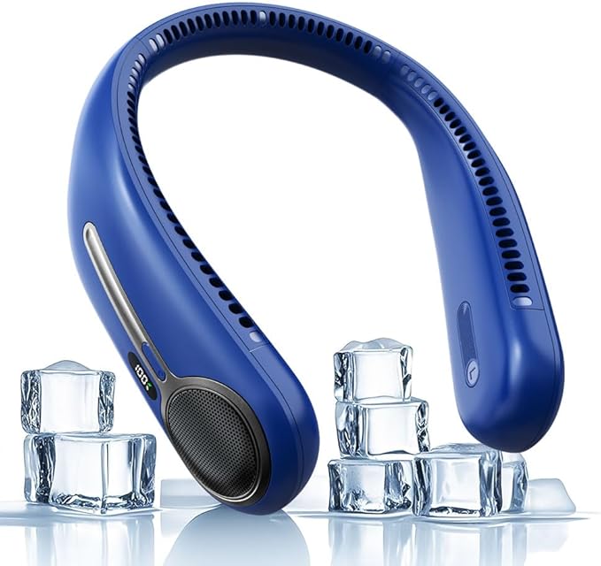 Portable Neck Fan,Hands Free Personal Wearable Bladeless Fan,6000mAh USB Rechargeable,360° Cooling,LED Display,4-Speeds,Birthday Gifts for Men Women Dad Mom,Valentines Day Gifts for Her Him (Navy)