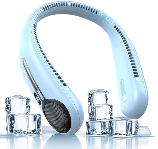 Portable Neck Fan,Hands Free Personal Wearable Bladeless Fan,6000mAh USB Rechargeable,360° Cooling,LED Display,4-Speeds,Birthday Gifts for Men Women Dad Mom,Valentines Day Gifts (Light blue)