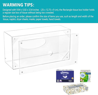 HBlife Acrylic Tissue Box Holder & Cover Clear Rectangular with Magnetic Bottom, Multi-Use Dryer Sheet & Mask Case Organizer for Bathroom, Car, Office, Table - 9.84 x 5.02 x 3.54 Inches