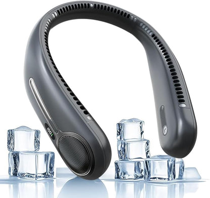 Portable Neck Fan,Hands Free Personal Wearable Bladeless Fan,6000mAh USB Rechargeable,360° Cooling,LED Display,4-Speeds,Birthday Gifts for Men Women Dad Mom,Valentines Day Gifts (Dark grey)