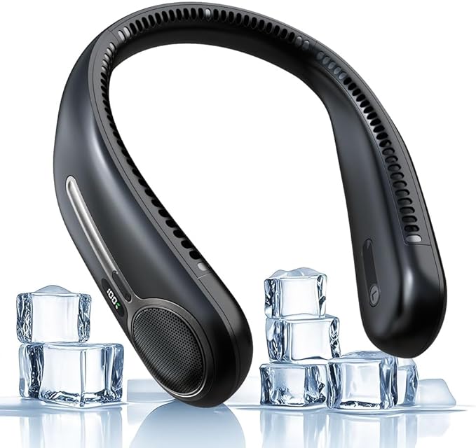 Portable Neck Fan,Hands Free Personal Wearable Bladeless Fan,6000mAh USB Rechargeable,360° Cooling,LED Display,4-Speeds,Birthday Gifts for Men Women Dad Mom,Valentines Day Gifts for Her Him (Black)