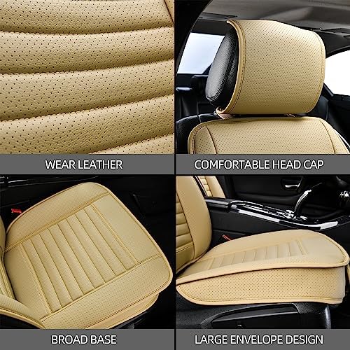 2pc Car Seat Covers, Luxury Car Protectors,Universal Anti-Slip Driver Seat Covers, Edge WrappingsFront Car Seat Covers with PU Leather(Beige) - Image 3