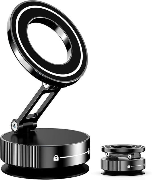 Vacuum Magnetic Phone Holder for Car,Full Metal Body,Vacuum Suction Phone Mount,Magsafe Car Mount for iPhone, Folding Holder for iPhone and Android